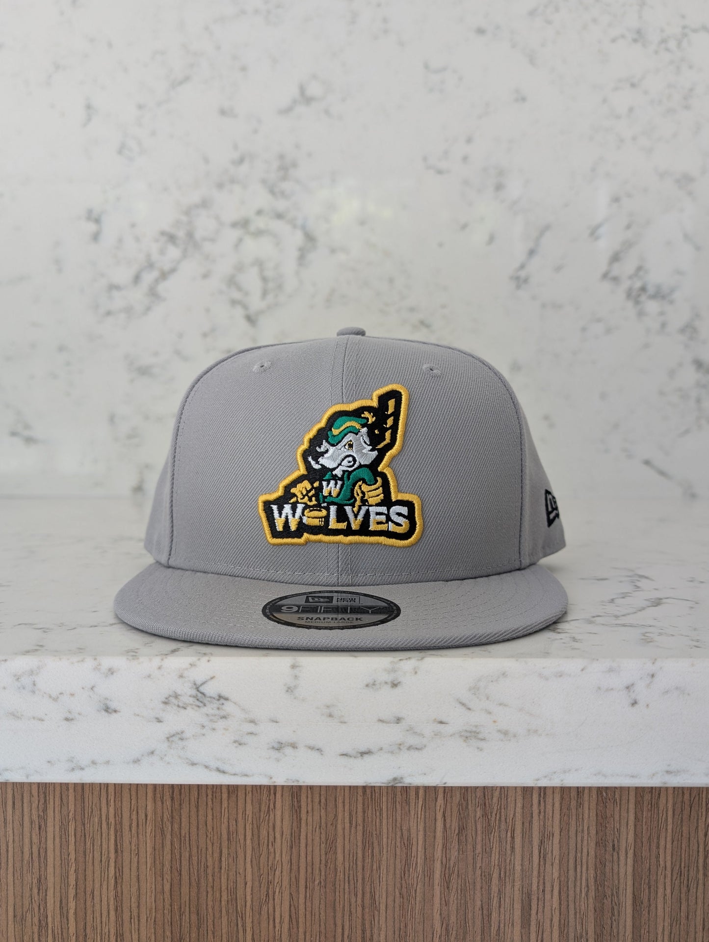 Grey Island Wolves 3D Puff New Era Flat Brim 9Fifty Snap Back Hat
