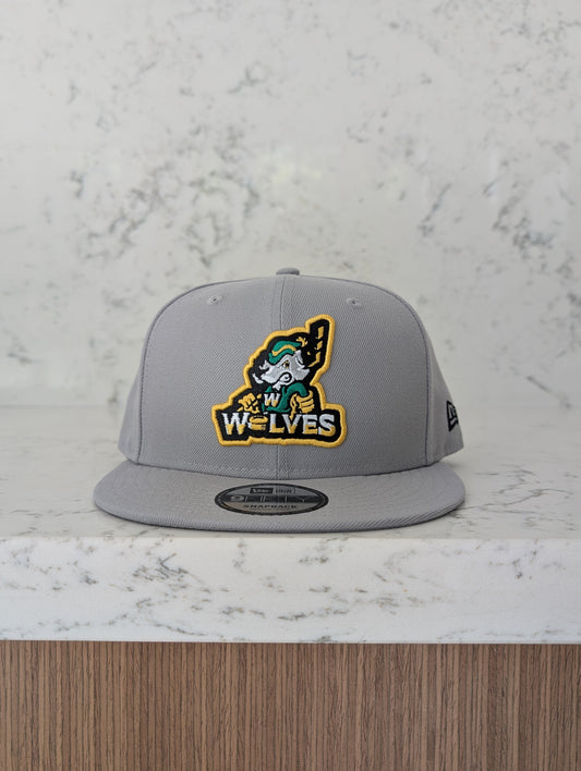 Grey Island Wolves 3D Puff New Era Flat Brim 9Fifty Snap Back Hat